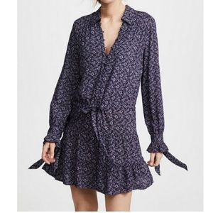 Paige Denisa Flounce Mini Dress Navy Blue Floral Ruffle Skirt Tie Waist SMALL